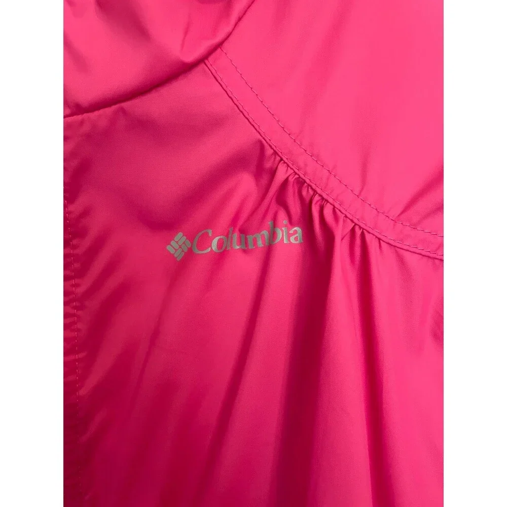 COLUMBIA Girls Rain JACKET Hooded PINK Zip Front Size L 14/16
